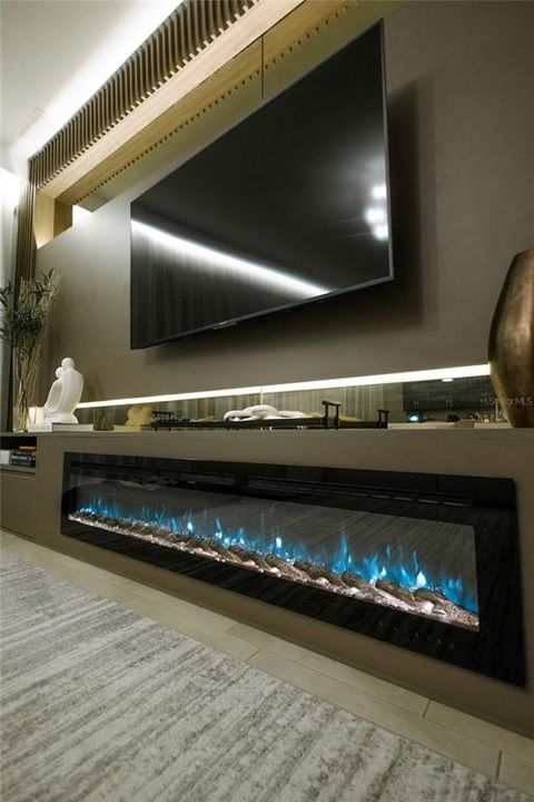 Family Room Hardwood Panel w/ Electric Fireplace