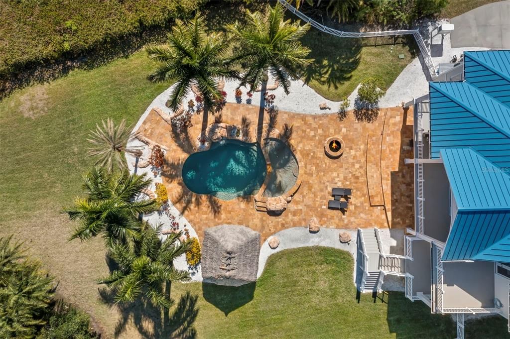 Aerial view of the tropical pool and Tiki Bar