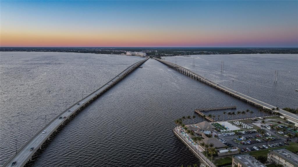 This photo looks north towards Port Charlotte. The 41 bridges, You can even see the new Sunseeker Resort, top left of bridge.