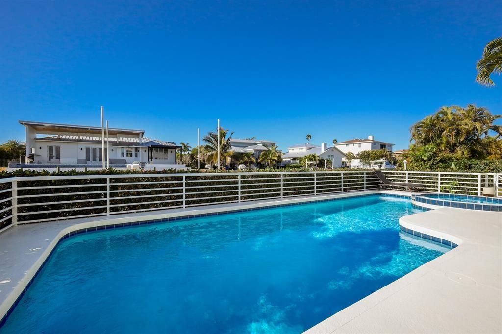 Large pool overlooking canal