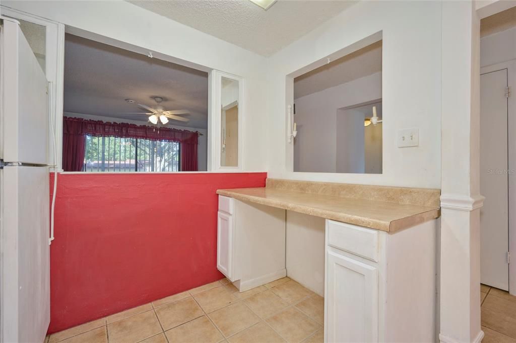 Additional cabinet/counter space - perfect for a coffee center