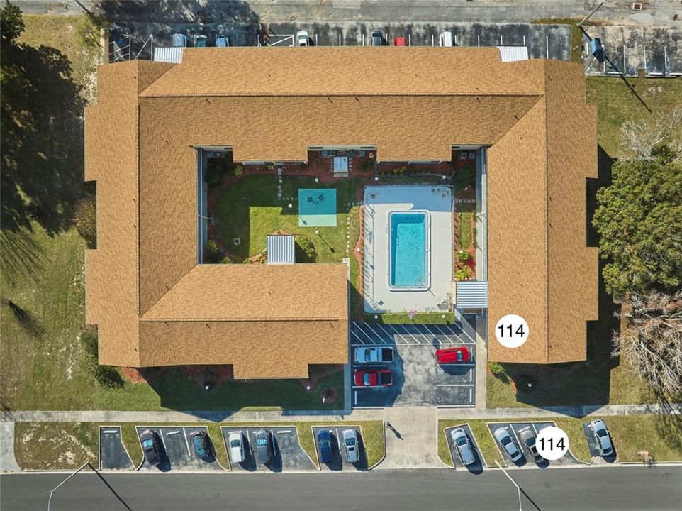 Overhead view shows the unit's location, as well as its assigned parking space