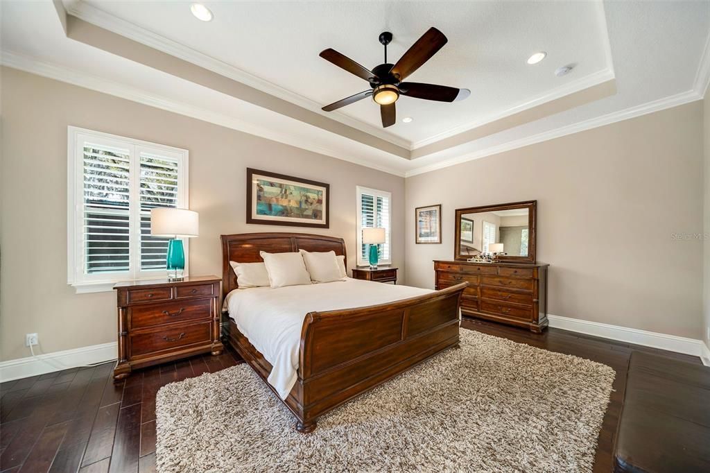 Stunning primary suite with tray ceilings