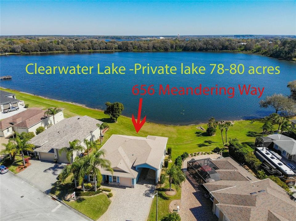 Lake front home on private Clearwater Lake 78-80 acres boating and fishing allowed.