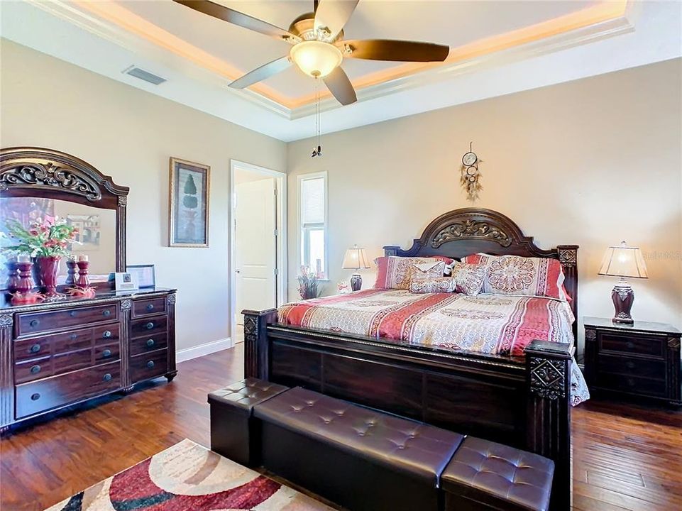 Master/Primary bedroom with lit tray ceiling