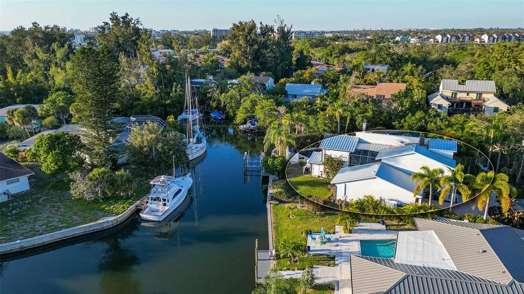 the circled area is the whole property and you can see the large boats attesting to the deep water