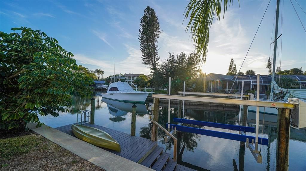 Deep water with dock, davit and kayak launch.  Boat basin allows for easy  turn arounds