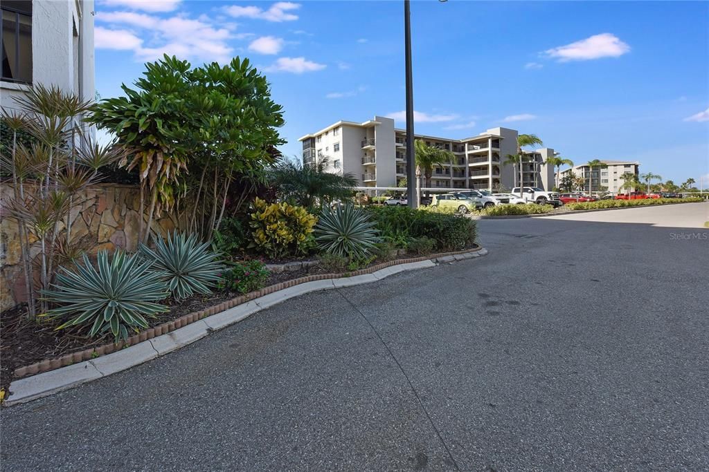 building 7 to the left, ample uncovered parking for guests to the right.