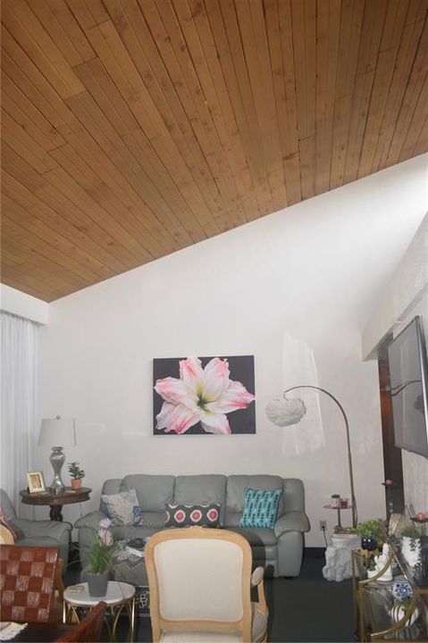 Cedar ceilings in living room