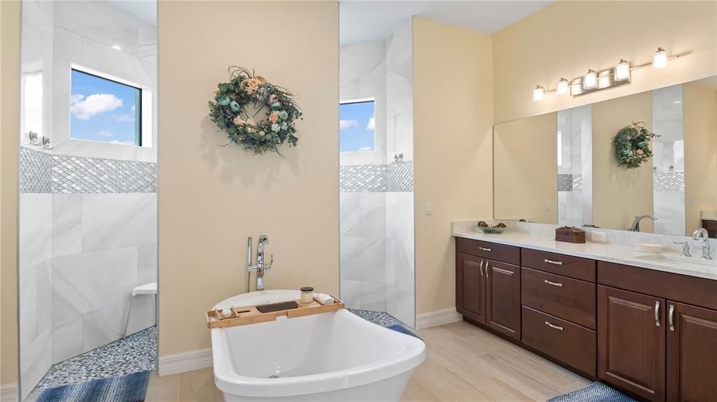 Master Bathroom - Master Bath is truly spacious and easily accessible - there are also two large walk in closets with all wood shelving (same throughout the home) and a private water closet.