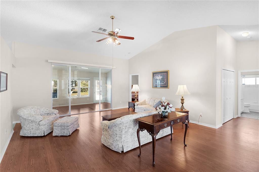 Living room, showing enclosed sun room