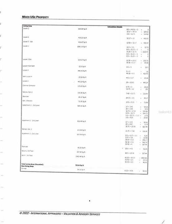 Measurements of each room in apts and spaces,etc