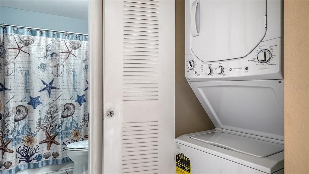 The washer/dryer is conveniently located in its own closet right off of the guest area.