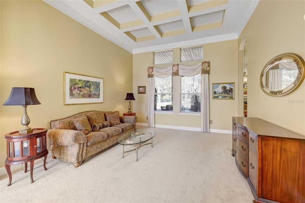 Formal living space coffered ceiling