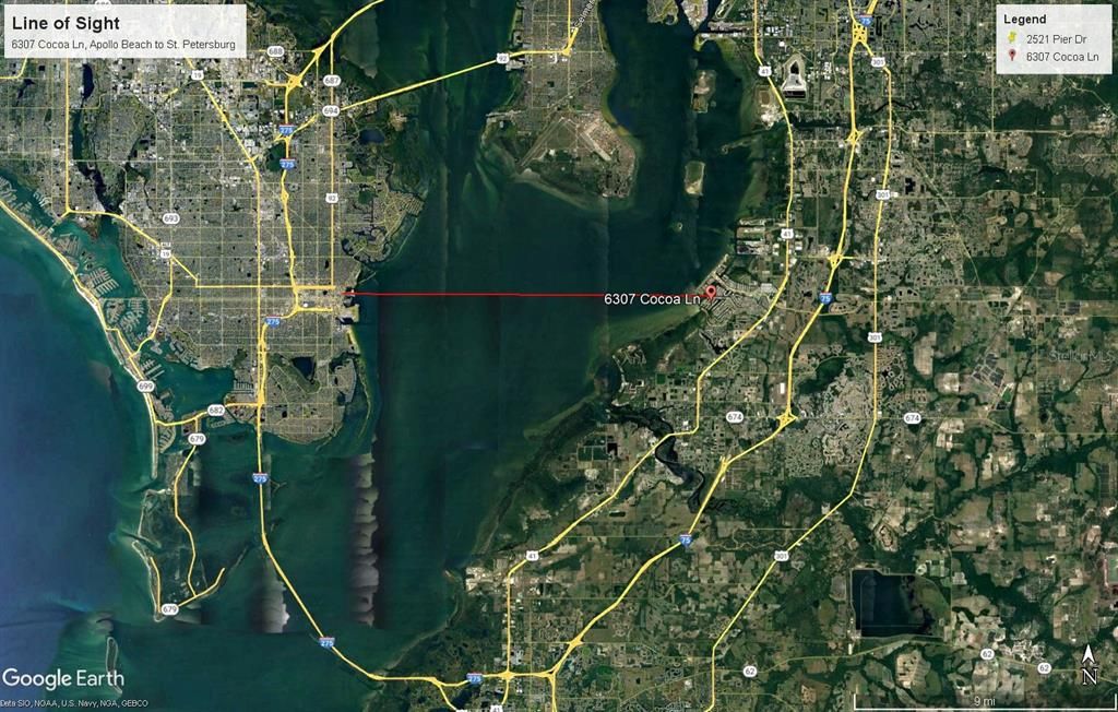 Direct line of site 11.5 nautical mile across Tampa Bay