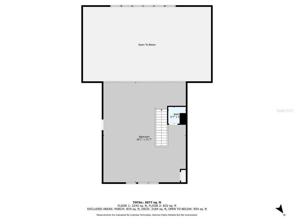 loft area ( in dark grey) with stairs and bathroom delineated