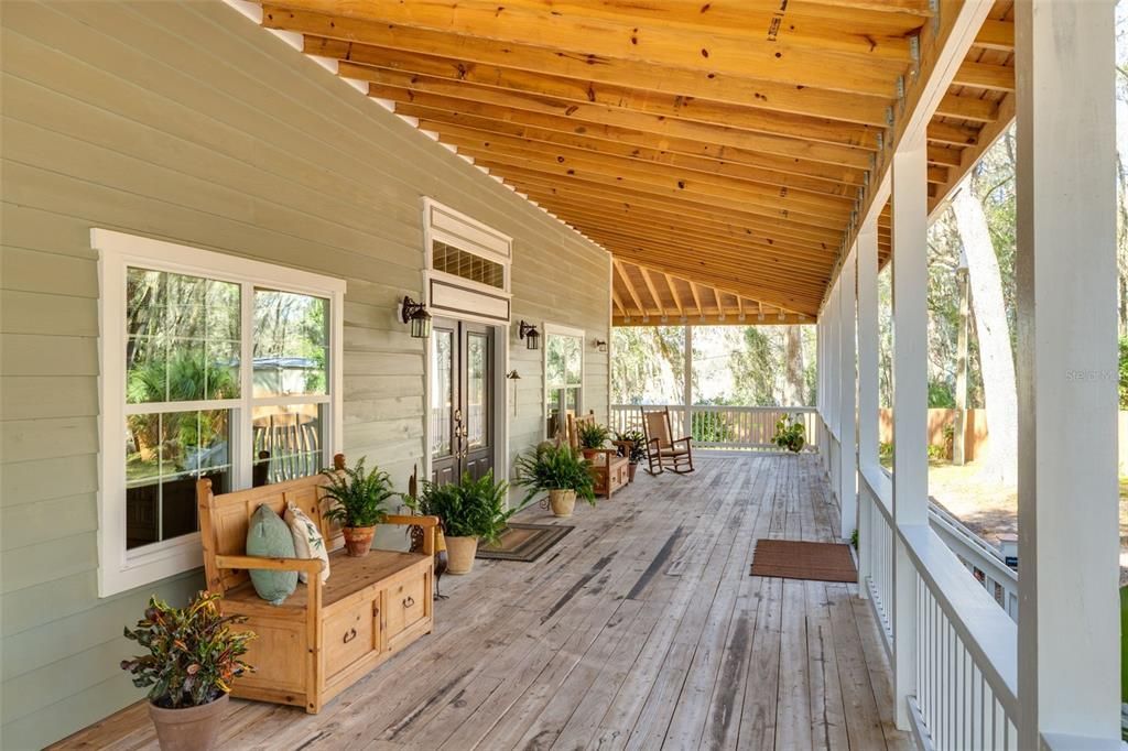 looking down the length of the back of the porch