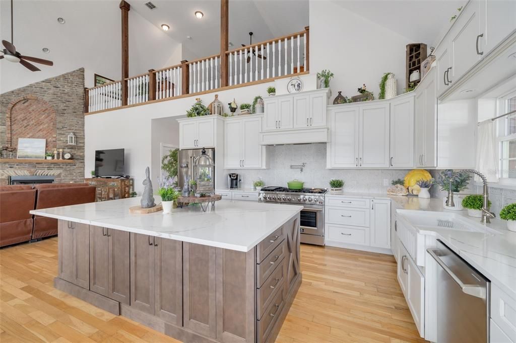 quartz counters and custom cabinets