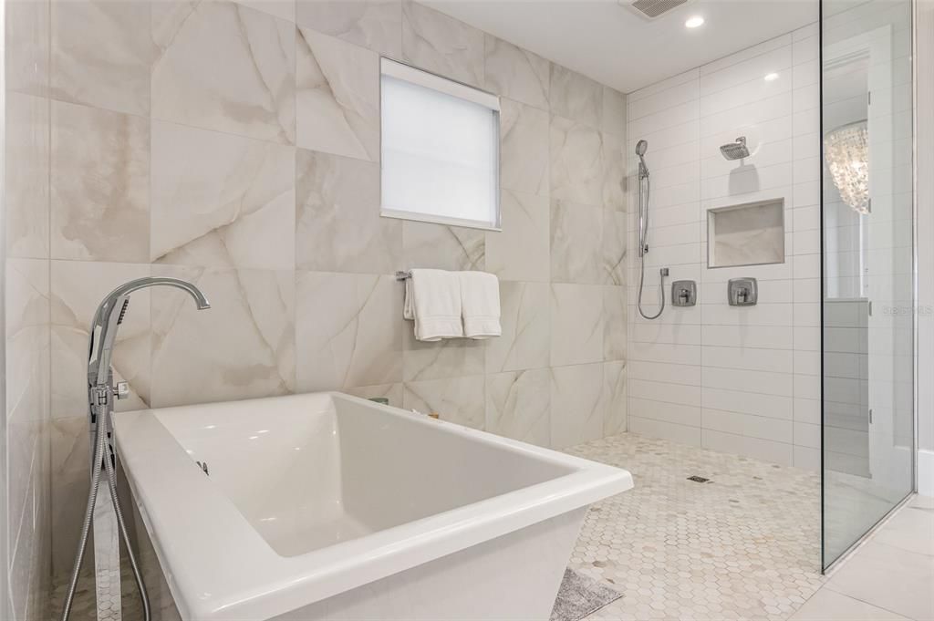 Primary bath- soaking tub & shower with zero entry shower