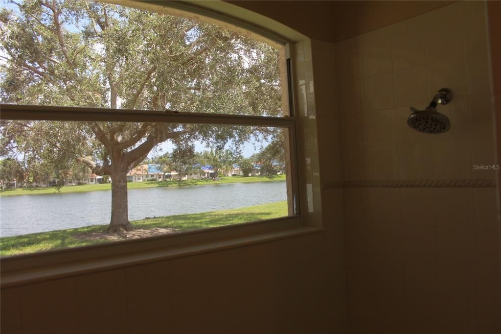 Shower window with view of water