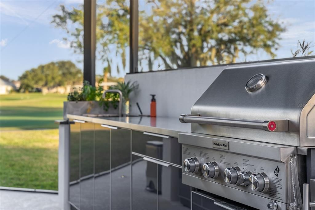 Stainless Steel built-in grill connected directly to gas line