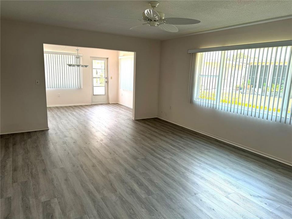 Large Living Room Space. Luxury Vinyl Plank flooring.