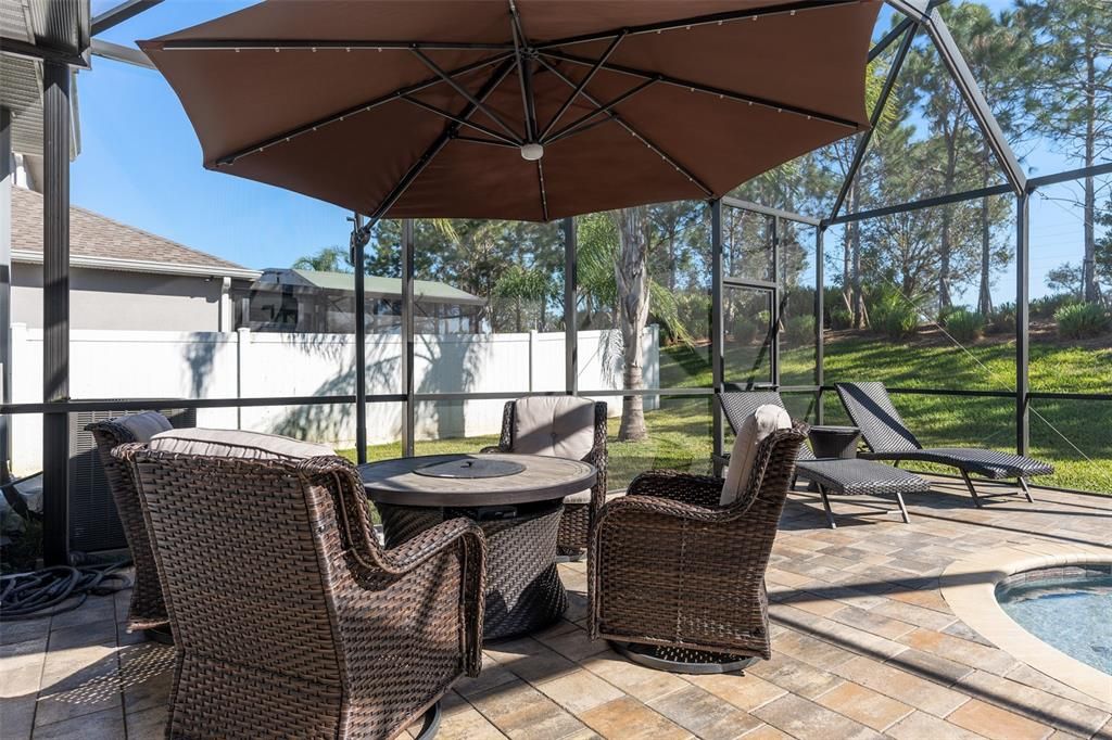 outdoor furniture and umbrella included with sale