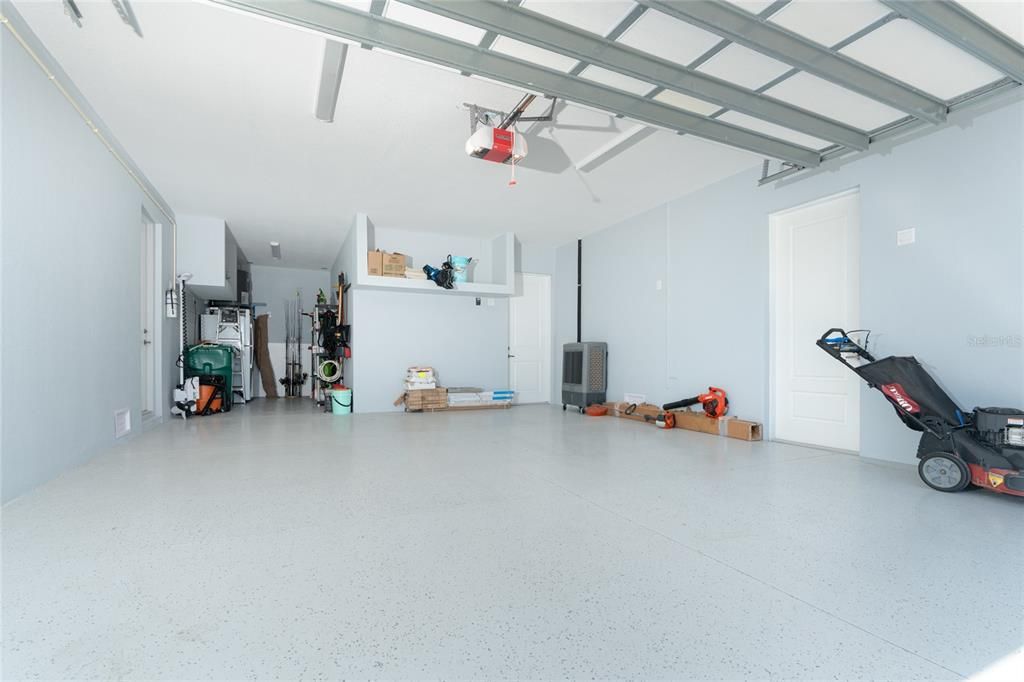 Oversized 2 car garage has an additional 14 x 8 bumpout area for added storage