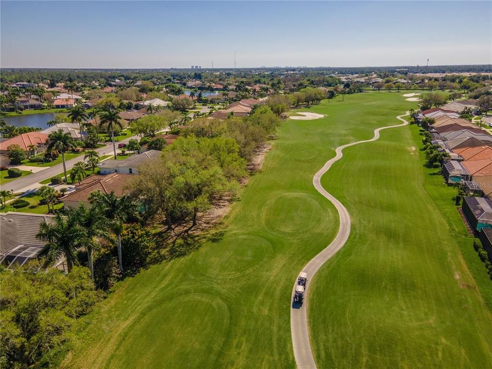 Aerial view of golf course and path