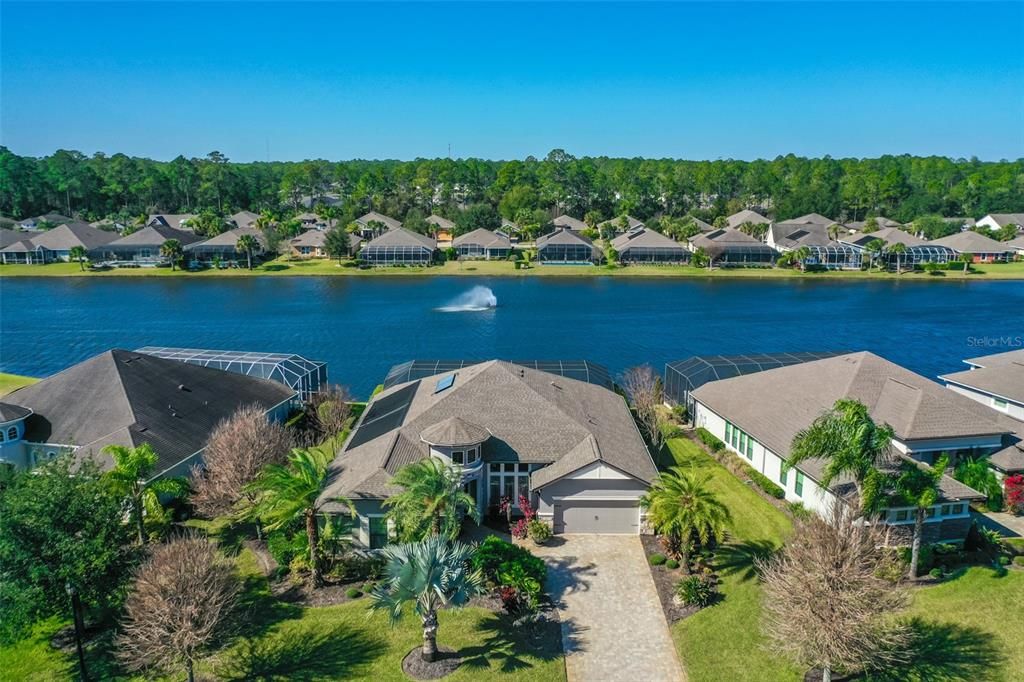 Aerial View of Home, Lake & Fountain