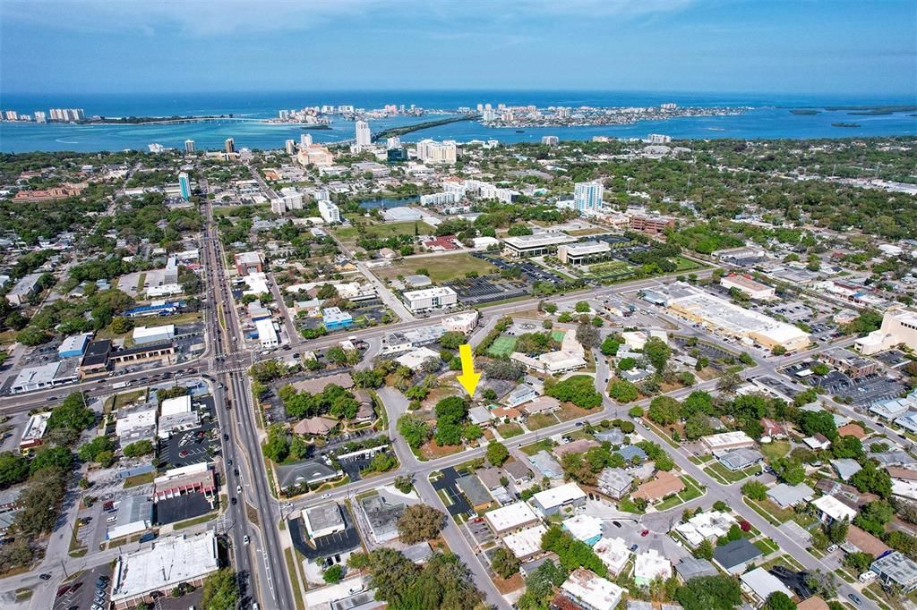 Aerial that gives you a great view of the close proximity to Coachman Park the amphitheater and the marina (1.1 mile total)