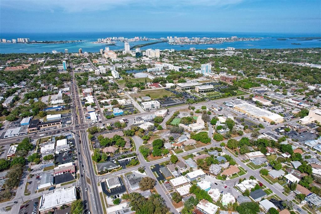 Aerial showing view to the North and Northwest of the property