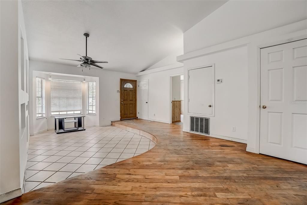 Living area with view of entrance