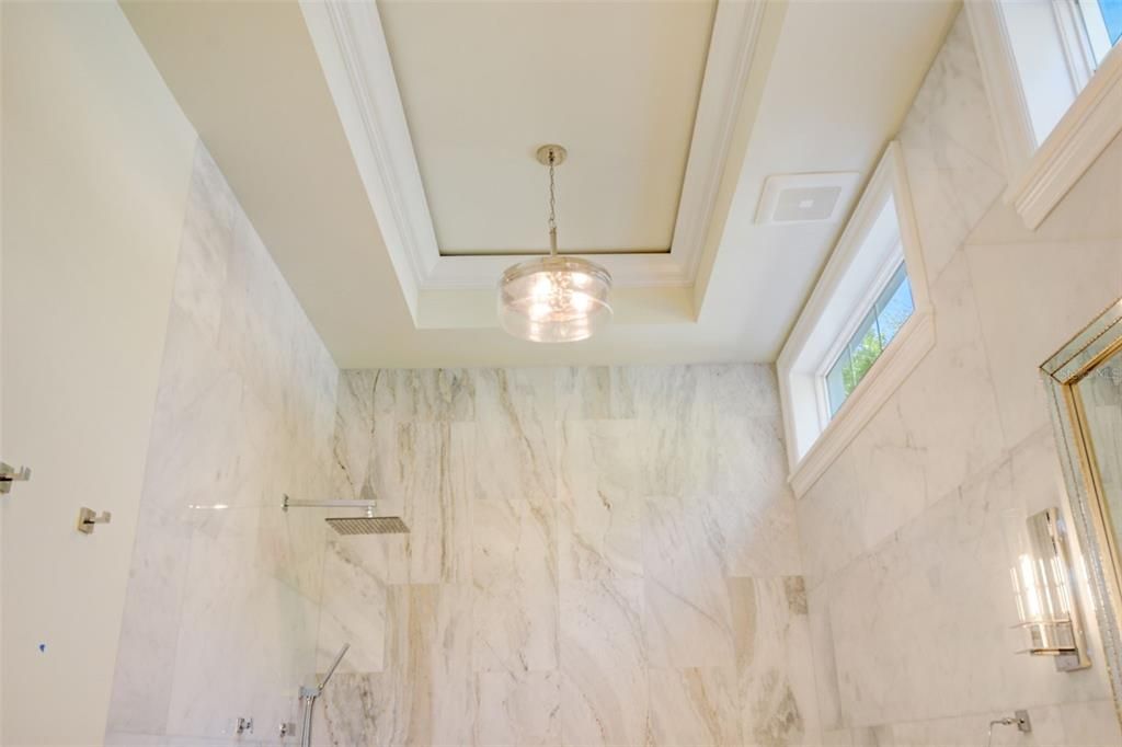 Elegant, coffered ceiling in luxurious Master En Suite