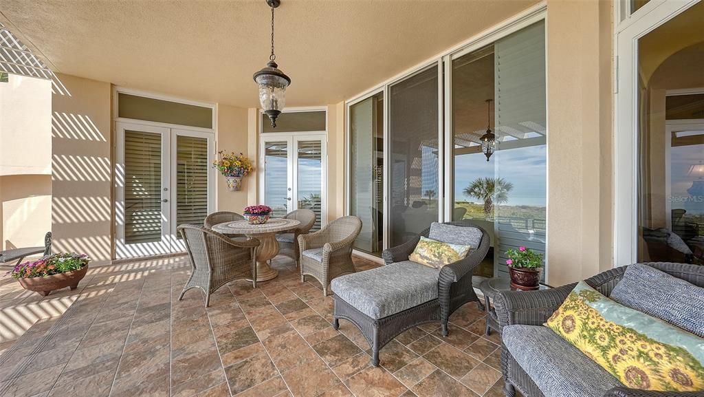 Beautiful tile on patio and pool area.