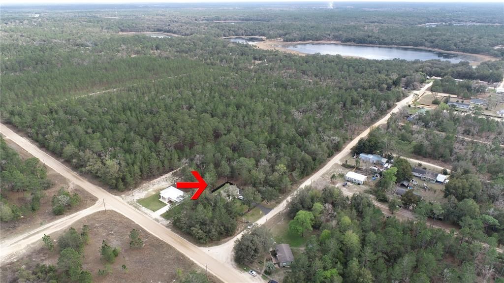 Aerial view home marked with arrow