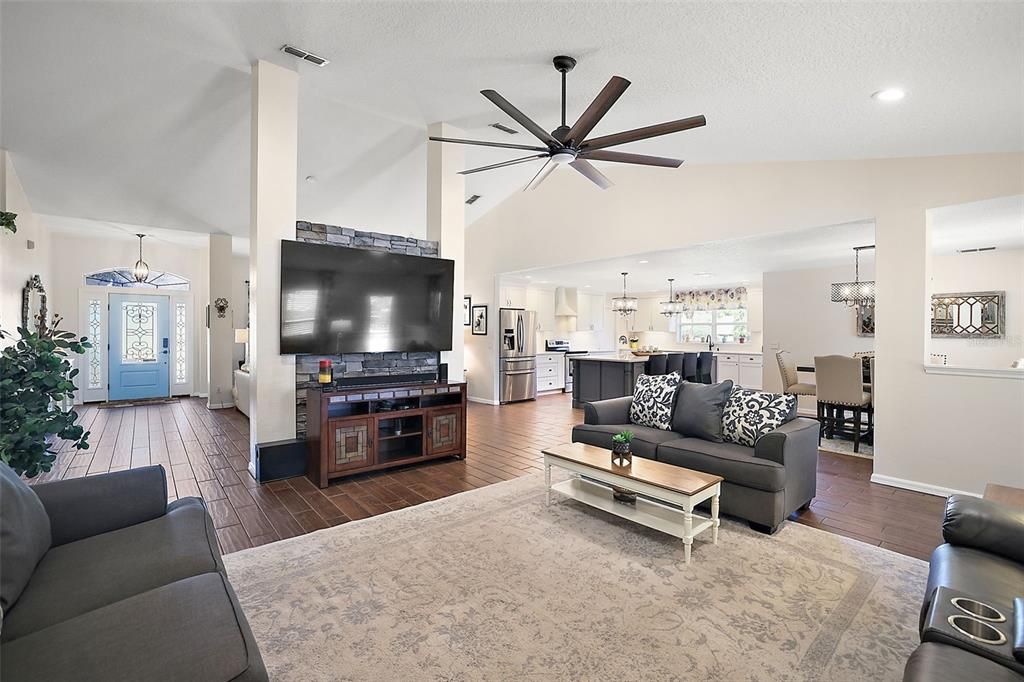 Family Room Open to Kitchen and Dining Room