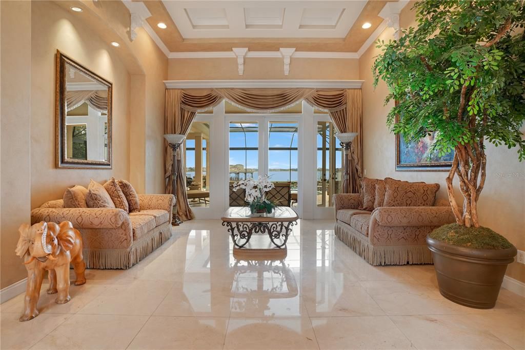 Living room with breath taking lakeview