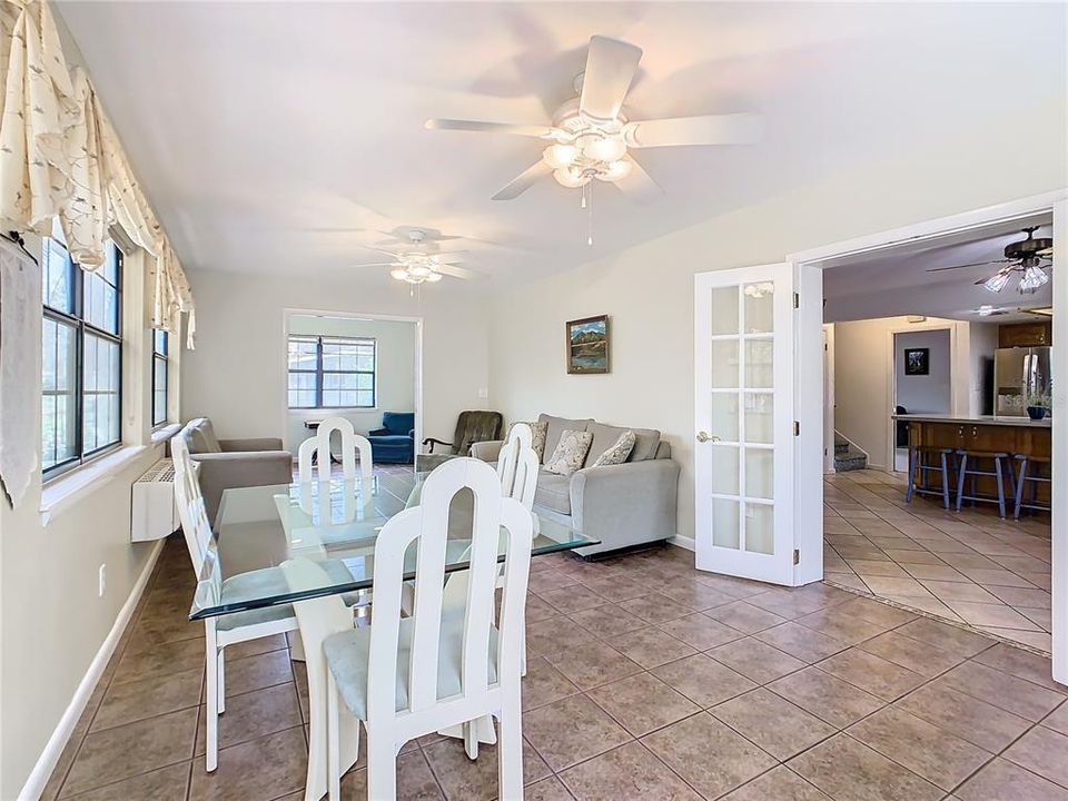 The family room overlooks the large backyard