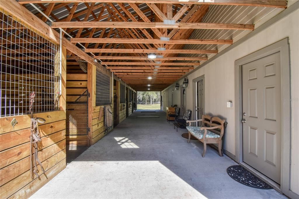 5 stalls on left entrance to office,tack and laundry on right