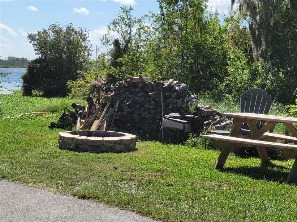 Fire pit and picnic tables
