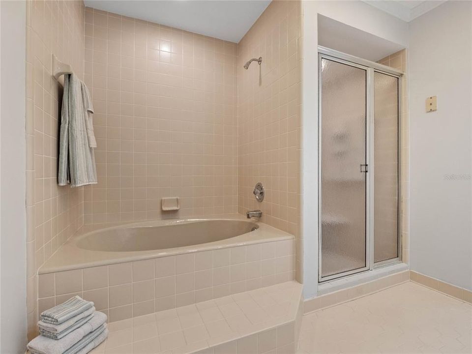 Primary bath with garden tub and separate shower