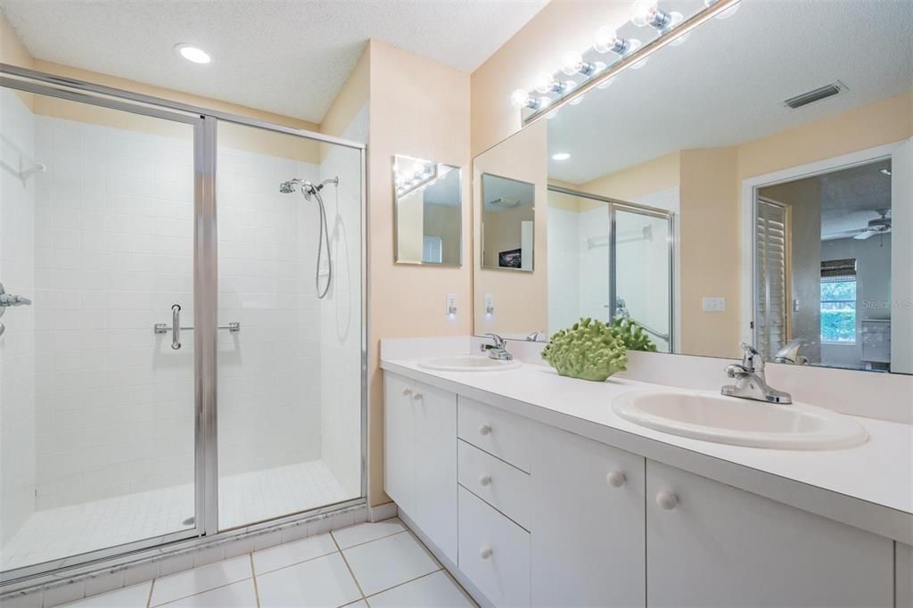 Double vanity provides additional storage