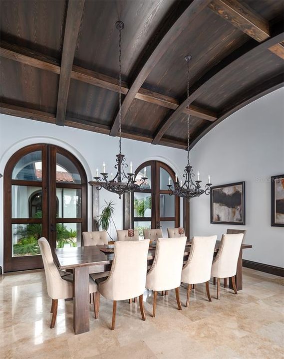 Dining Room with barrel wood ceiling