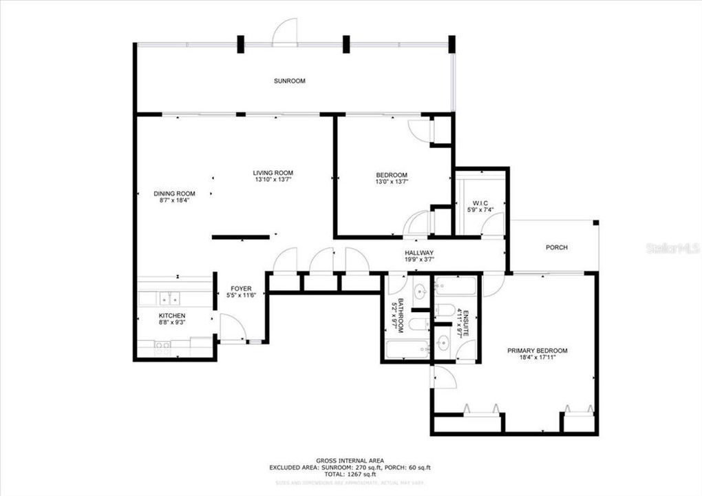Floor plan of this 1,123 sq. ft Condo