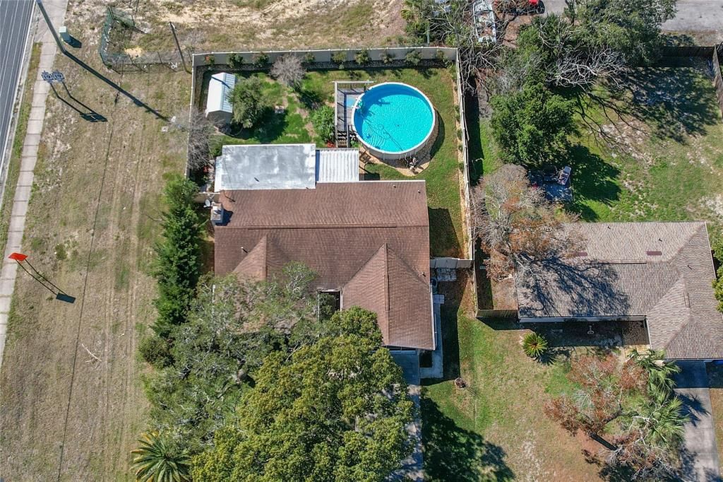 Arial View of the pool and backyard