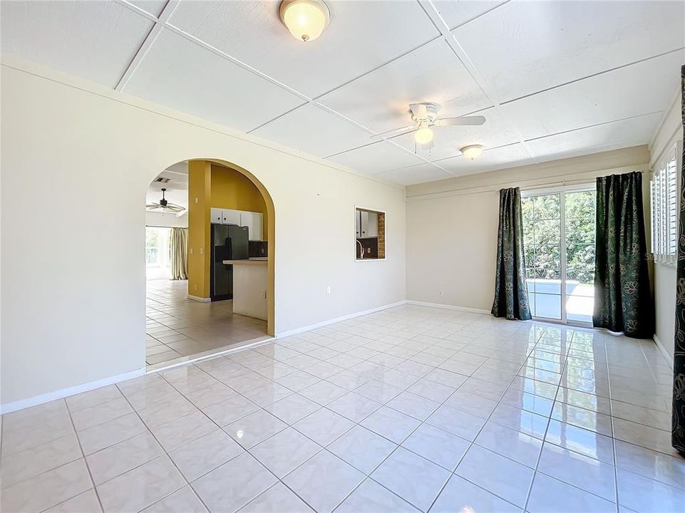 Large family room adjacent to kitchen