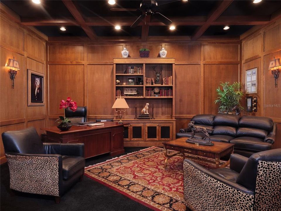Stunning Library with Wood Paneling