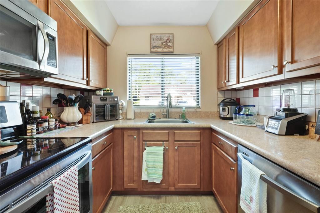 Kitchen with newer stainless steel appliances