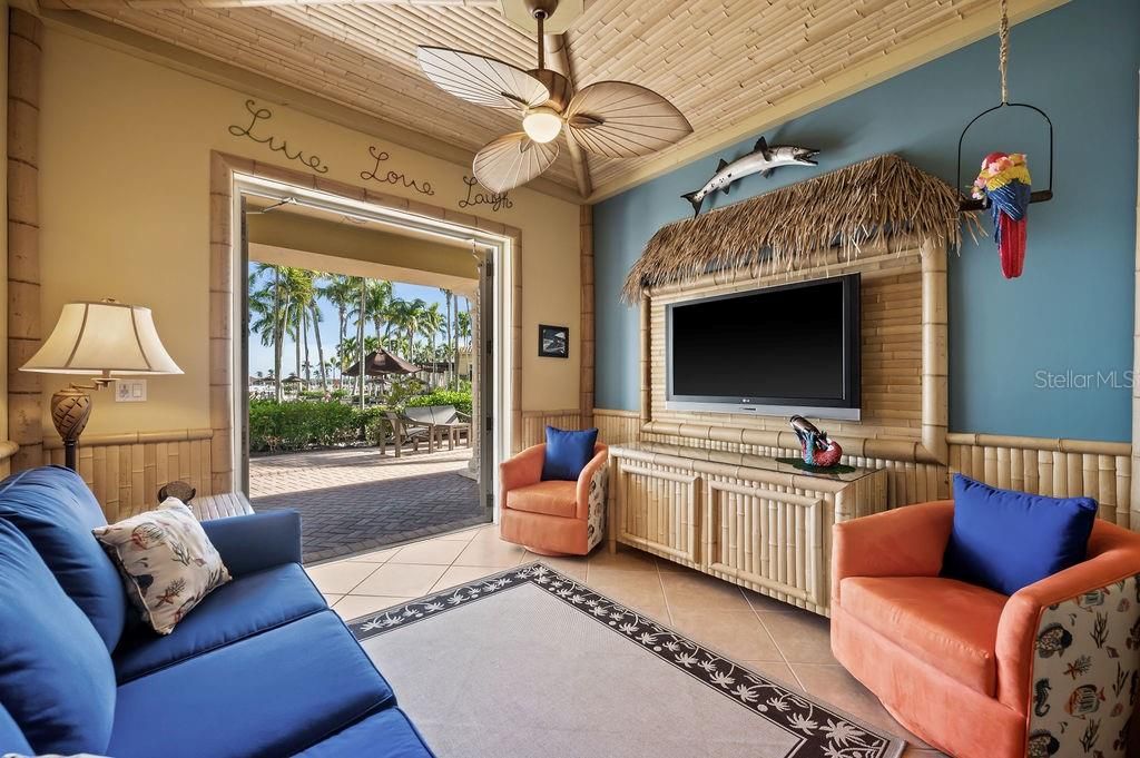 Cabana with a poolside view